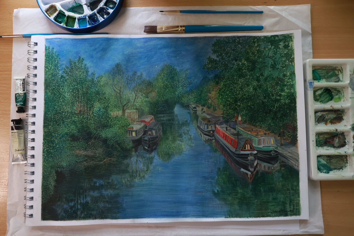 London Canal Boats | Framed Original Watercolour Painting